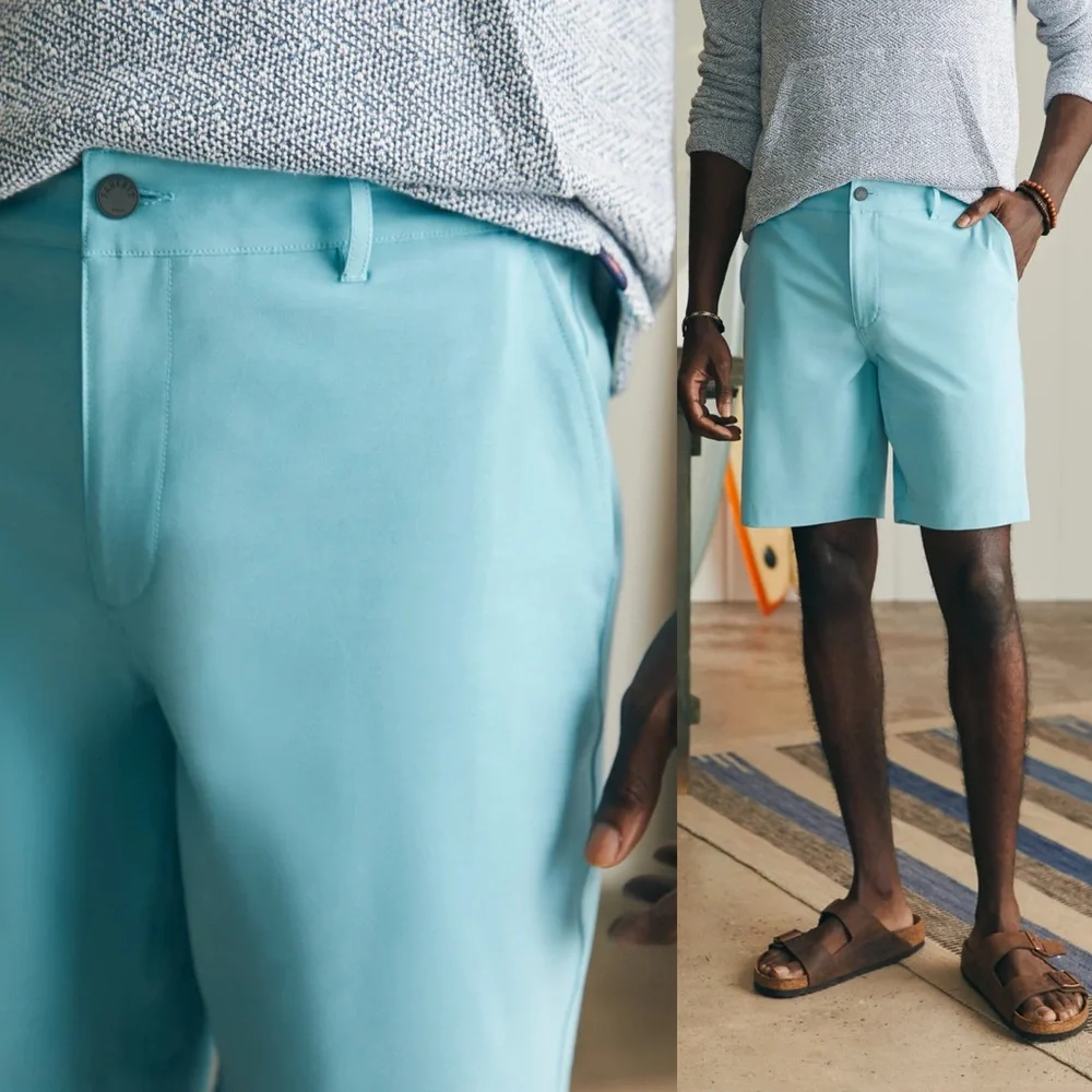 Men’s FAHERTY All Day Shorts turquoise sky blue 9 inch inseam size 38